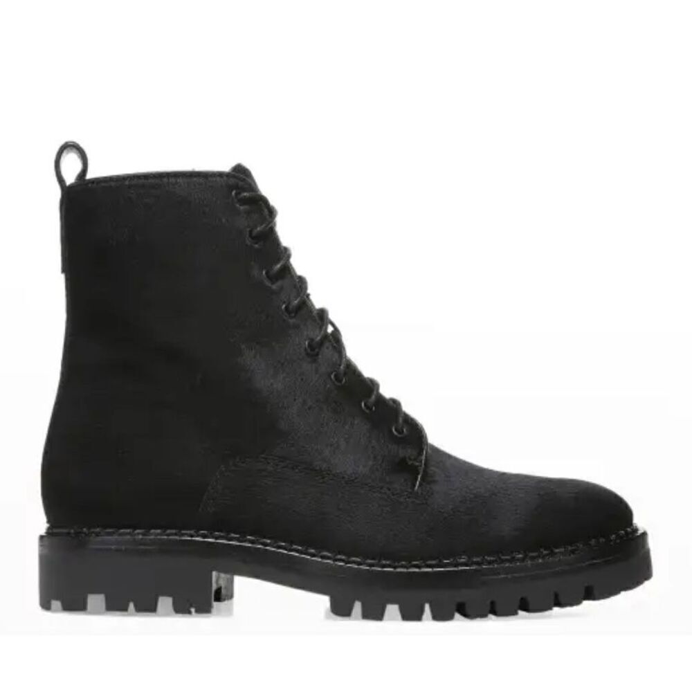 Vince Black Calf Hair Cabria Combat Ankle Boots in Black NWOB size 35.5 or US 5